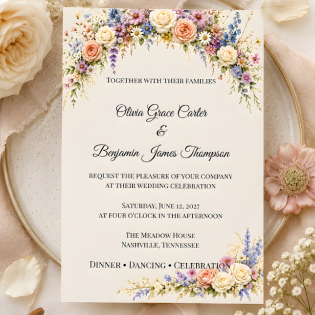 Convites Casamento no Prado de Flores Silvestres de Luxo (Part of the wildflower meadow wedding theme collection, invitation)