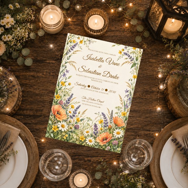 Convites Casamento no Prado de Flores Silvestres Romântico (Criador carregado)