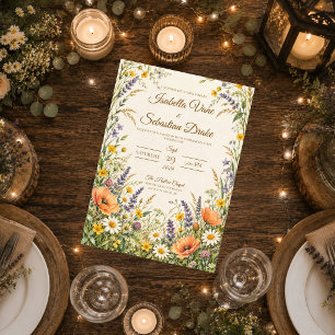 Convites Casamento no Prado de Flores Silvestres Romântico