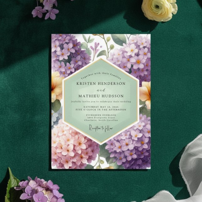 Convites Casamento no Prado de Hortênsias Lavanda (Criador carregado)