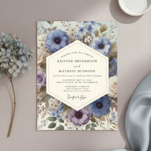 Convites Casamento no Prado Floral Azul Ardósia