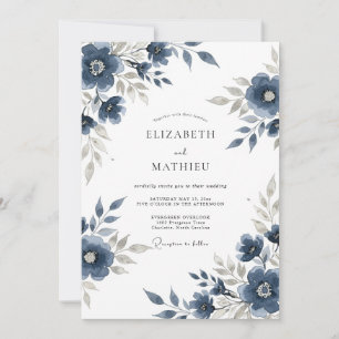 Convites Casamento no Prado Floral Azul Marinho