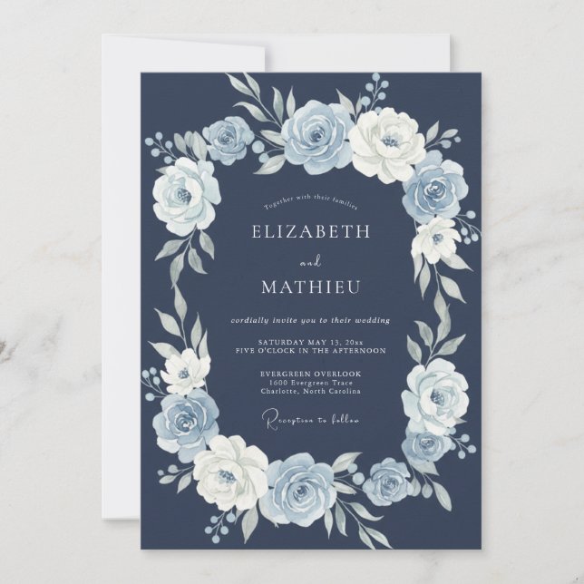 Convites Casamento no Solstício Azul-Marinho (Frente)