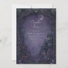 Convites Casamento no Sombrio Solar Gótico ao Luar Violeta