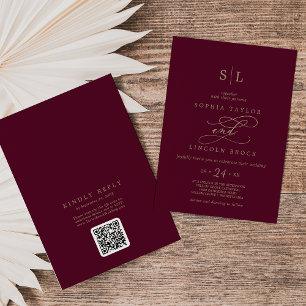 Convites Casamento no verso do código QR do monograma burgu