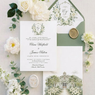 Convites Casamento no Vinhedo com Aquarela de Rosa Branca