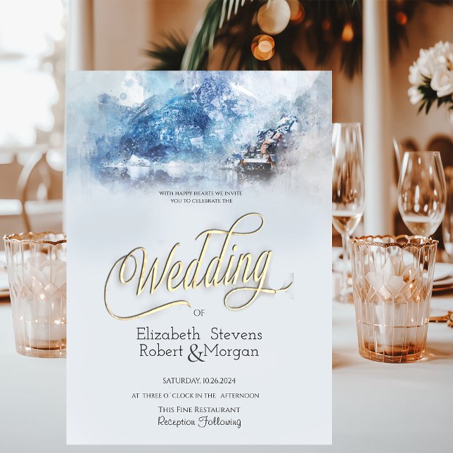 Convites Casamento no Winter Mountain Lake (Criador carregado)