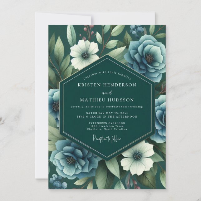 Convites Casamento Nocturno de Ardósia Esmeralda (Frente)