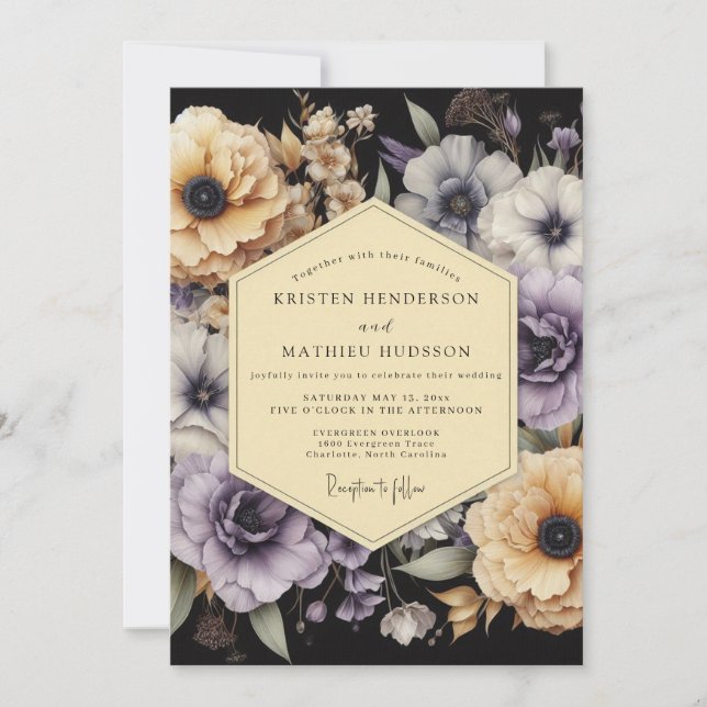 Convites Casamento Nocturno Dourado Lavanda (Frente)