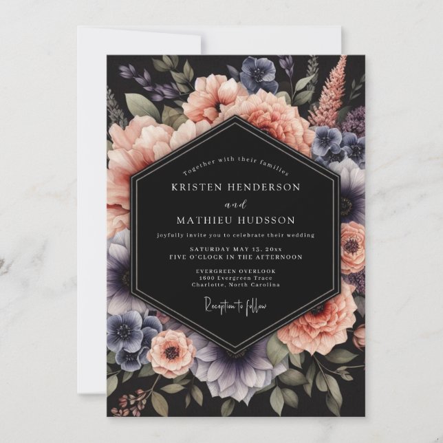 Convites Casamento Nocturno em Ardósia e Pêssego (Frente)