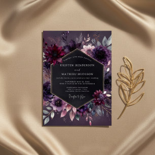 Convites Casamento Nocturno Floral Ameixa Moody