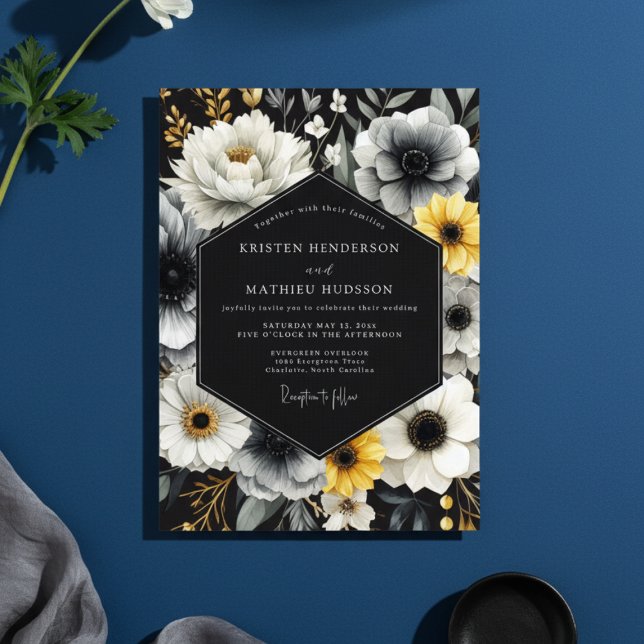 Convites Casamento Nocturno Floral Carvão (Criador carregado)