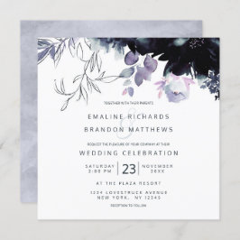 Convites Casamento Nocturno Floral Dusty Blue Square