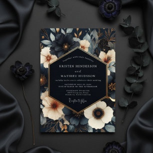 Convites Casamento Nocturno Floral Marinho