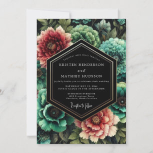 Convites Casamento Nocturno Floral Turquesa