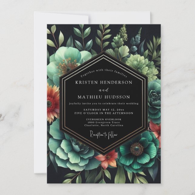 Convites Casamento Nocturno Laranja Esmeralda (Frente)