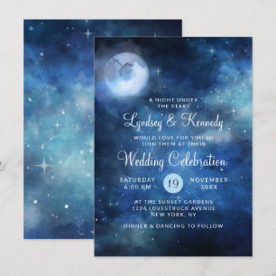 Convites Casamento Noite de Lua Cheia no Céu Lunar sob as E