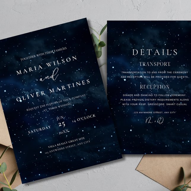 Convites Casamento Noite Estrelada Elegante Celestial Moder (Criador carregado)