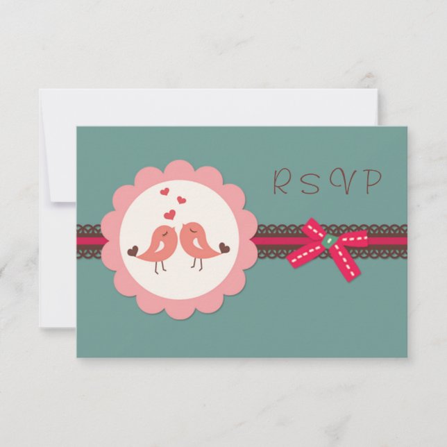 Convites Casamento, Noivado Pássaros do amor, coração RSVP  (Frente)