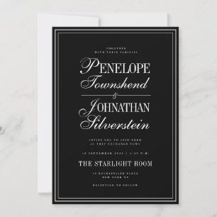 Convites Casamento Nomes em Serif Script Preto Branco Gótic