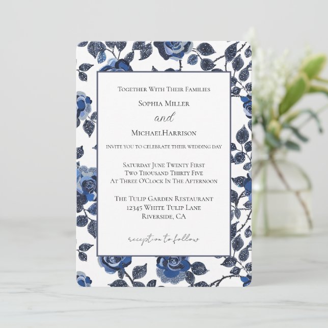 Convites Casamento nos Jardins Florais Azuis (Em pé/Frente)
