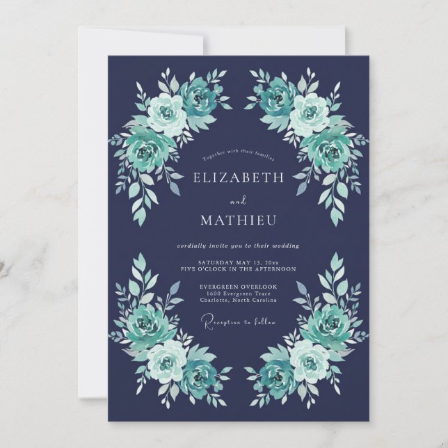 Convites Casamento Noturno Azul Marinho Polido (Frente)