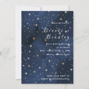 Convites Casamento Noturno Azul Profundo Estrelado