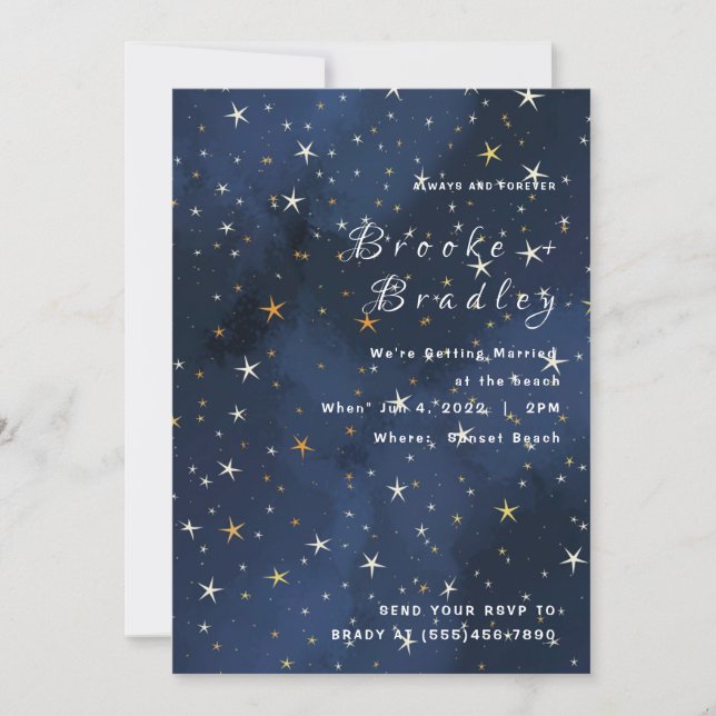 Convites Casamento Noturno Azul Profundo Estrelado (Frente)