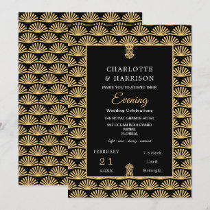 Convites Casamento Noturno com Classe em Preto e Dourado Ar