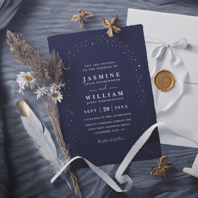 Convites Casamento Noturno Elegante Arco Celestial Boho (Criador carregado)