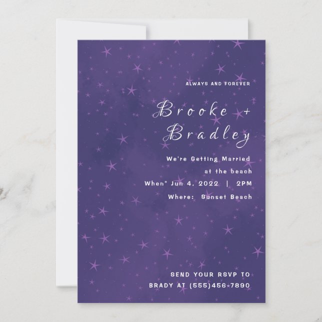 Convites Casamento Noturno Estrelado Roxo (Frente)