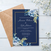 Casamento Noturno Floral Azul Marinho Dourado Eleg