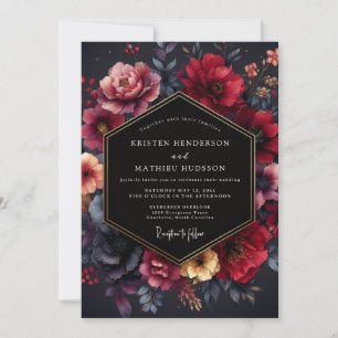 Convites Casamento Noturno Floral Burgundy Mal-humorado