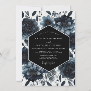 Convites Casamento Noturno Floral Marinho