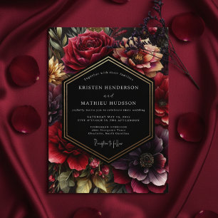 Convites Casamento Noturno Floral Opulento Borgonha