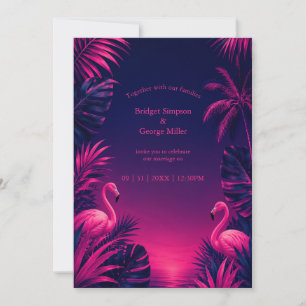 Convites Casamento Noturno Floral Tropical Havaí Flamingo N