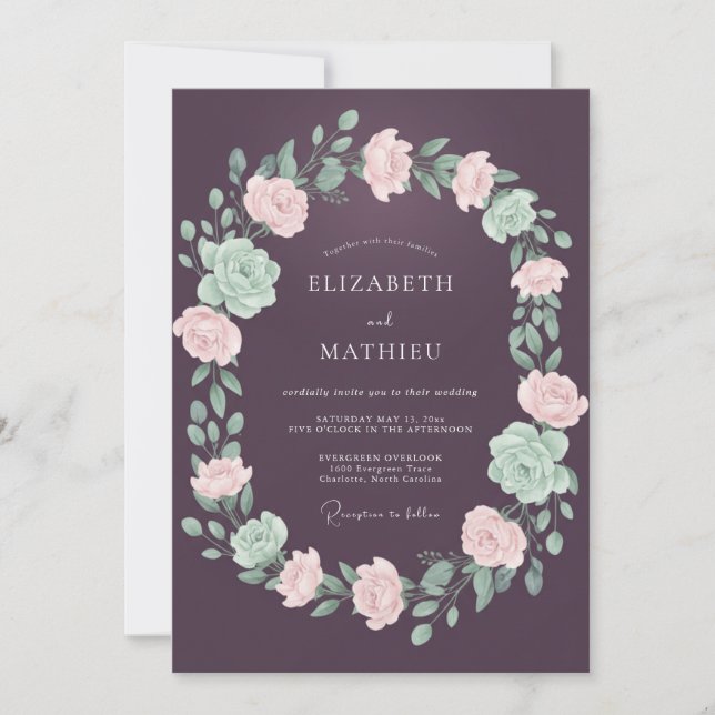 Convites Casamento Noturno Majestoso com Ameixas (Frente)