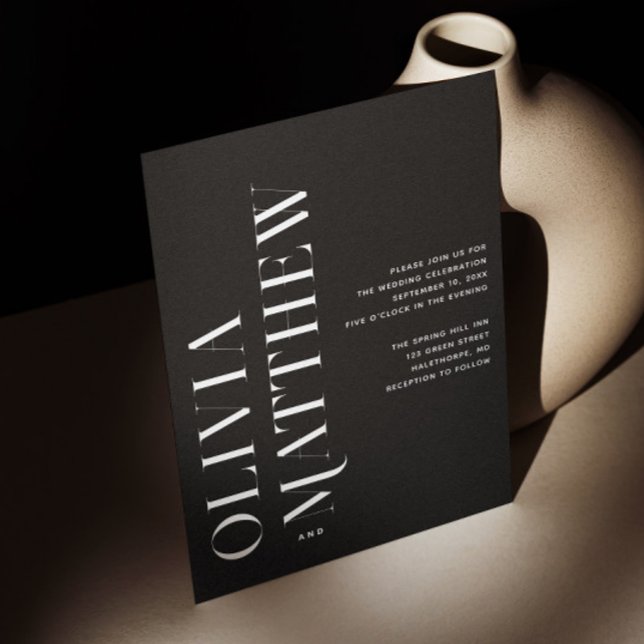 Convites Casamento Noturno Minimalista Preto | Foto + Códig (Criador carregado)
