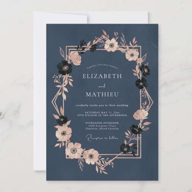 Convites Casamento Noturno Opulento Azul Marinho (Frente)