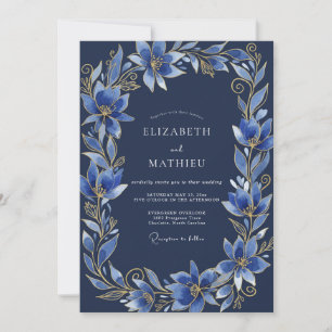 Convites Casamento Noturno Ornate Azul Marinho