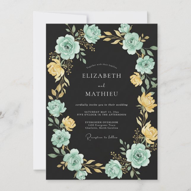 Convites Casamento Noturno Ornate Verde Menta (Frente)