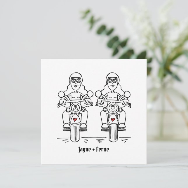 Convites Casamento Noturno Personalizado de Duas Noivas de  (Em pé/Frente)
