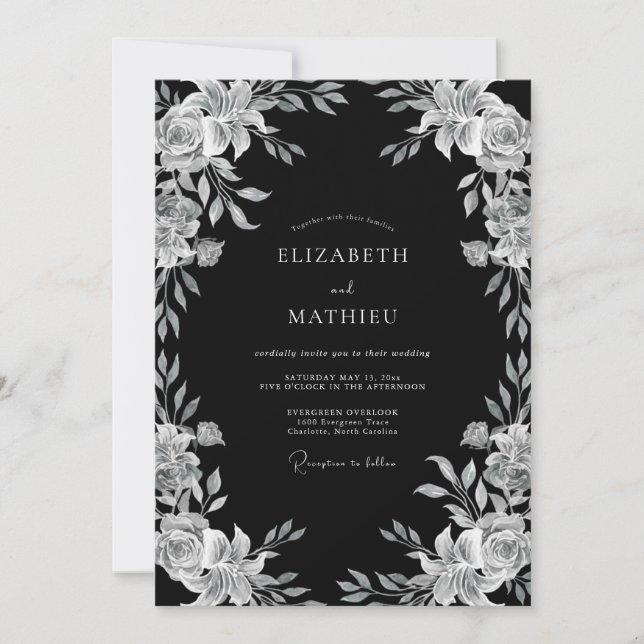 Convites Casamento Noturno Preto Ornamentado (Frente)