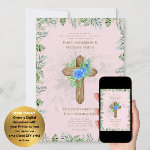 Convites Casamento Nupcial Nupcial Católico Cruzado Rosa Es