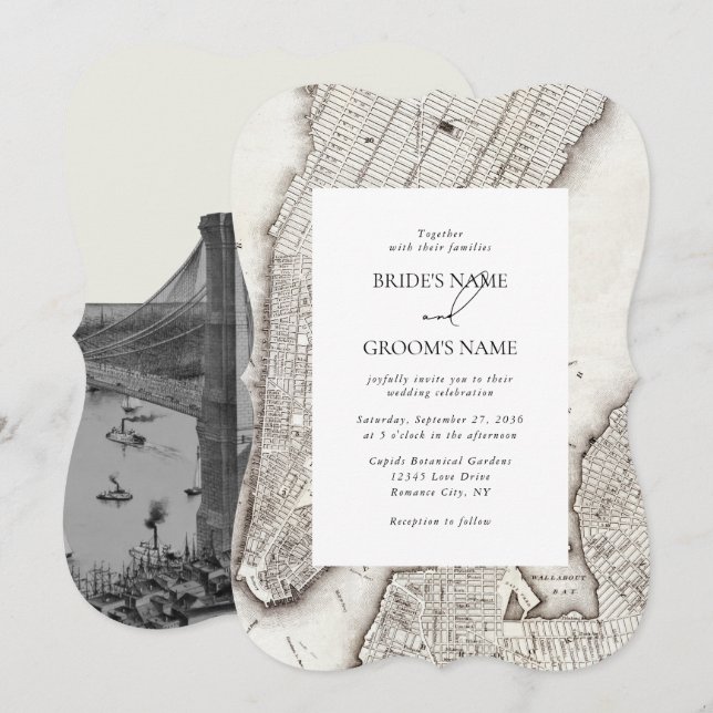 Convites Casamento NYC de Destino de Nova Iorque (Frente/Verso)