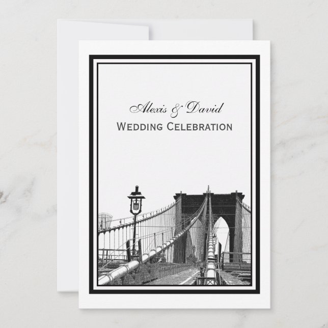 Convites Casamento NYC Skyline Ponte de Brooklyn #2 (Frente)