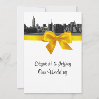 Convites Casamento NYC Wide Skyline Etched BW Amarelo