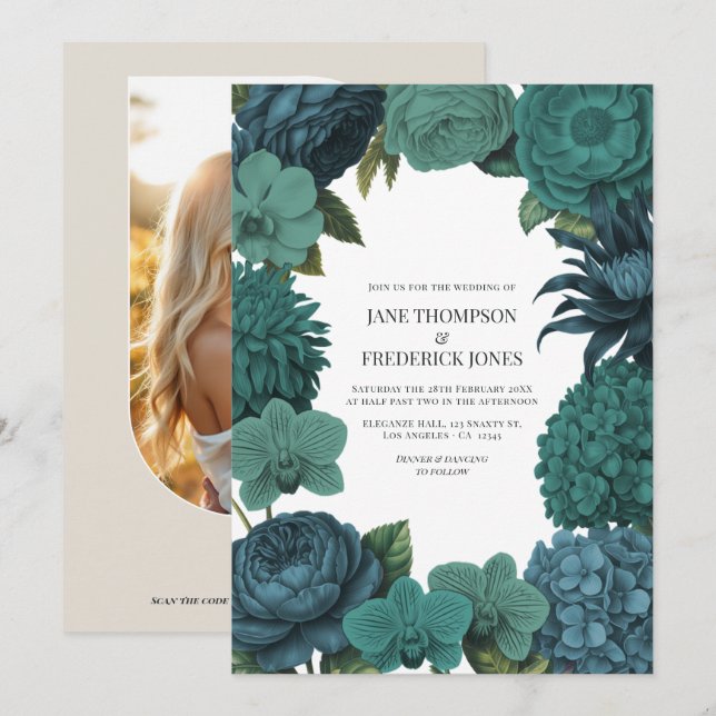 Convites Casamento Ocean Emerald, Deep Lagoon & Tidepool Te (Frente/Verso)