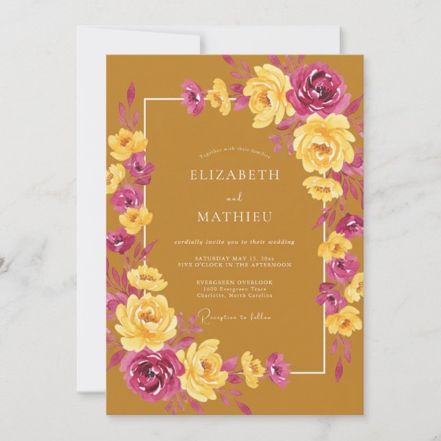 Convites Casamento Ochre Magenta Bloom (Frente)