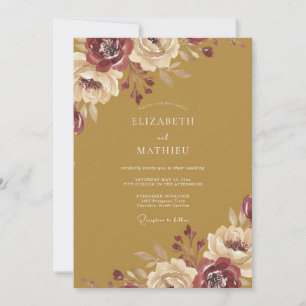 Convites Casamento Ochre Maroon Ranunculus Eucalyptus